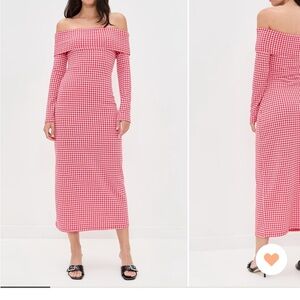 English Factory Pink Gingham Off-Shoulder Dress